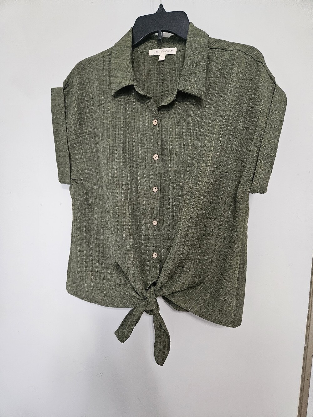 Joie Olive Green Short Sleeve Tie-Front Button Down Shirt